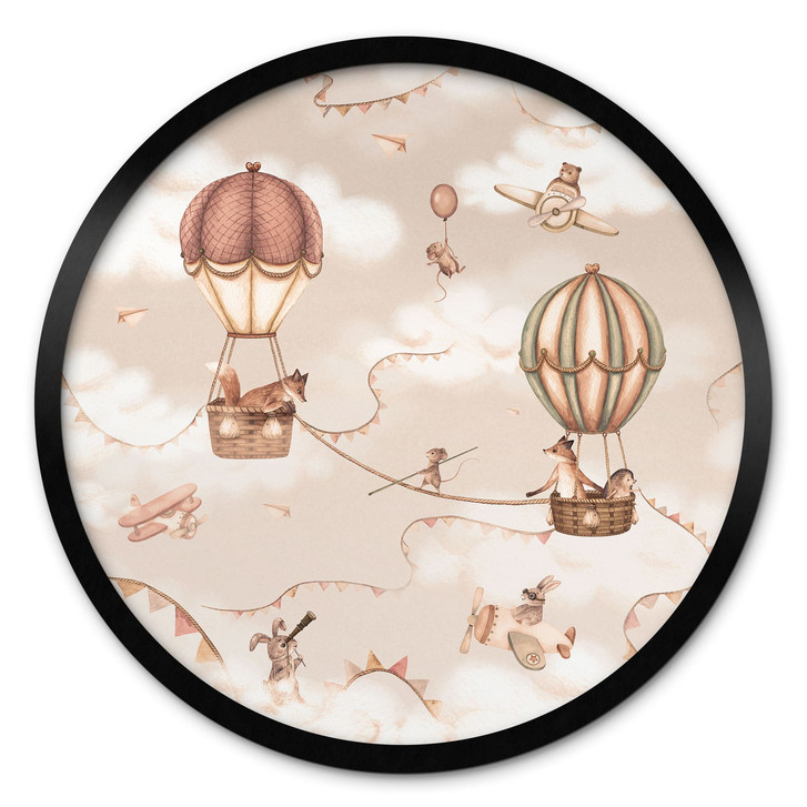 Poster Tierisches Abenteuer mit Heissluftballon - Oliver Robins - Rund - WA513086
