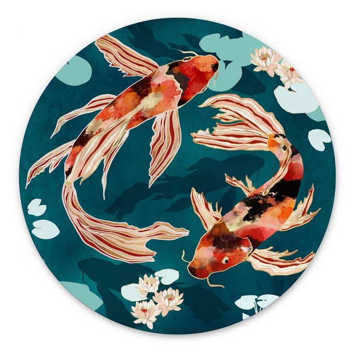 Wandbild Zwei Kois im Teich - SpaceFrog Designs - Alu-Dibond - Rund - WA395297