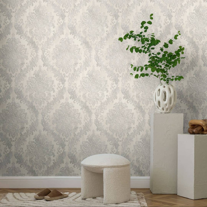 Barock-Tapete Creme Silber - Vliestapete mit Ornament-Muster - Klassische Mustertapete - WA480173