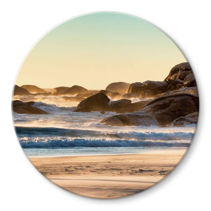 Glasbild Strandküste bei Sonnenaufgang in Afrika - Hugonnard - Rund - WA471756