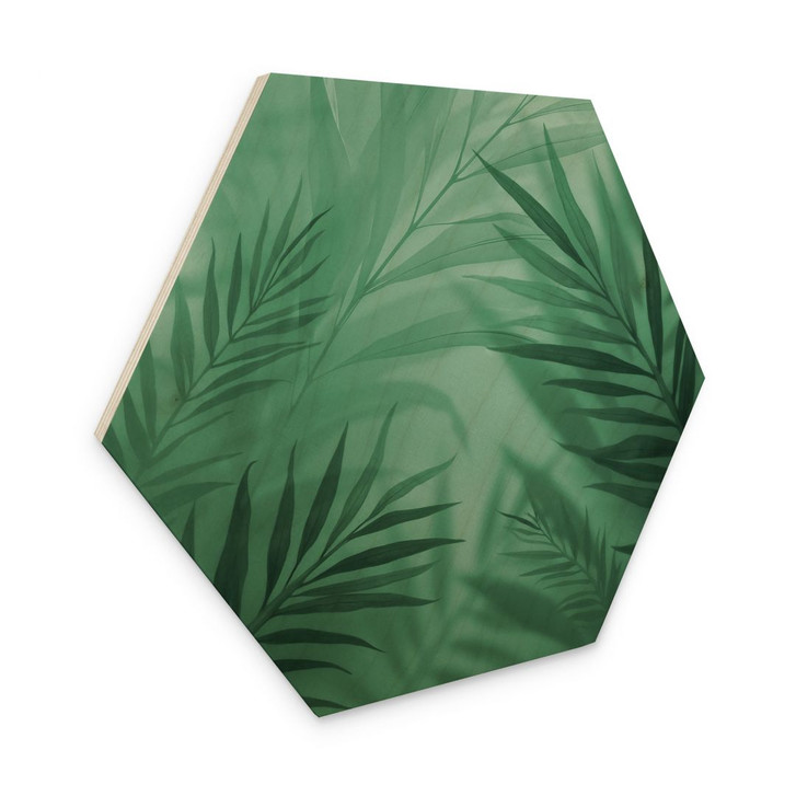Hexagon-Holzbild Grüne Palmenblätter - WA449767