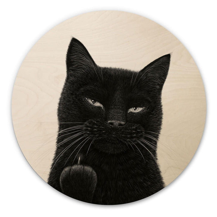 Holzbild Freche schwarze Katze - Korenkova - Rund - WA519087