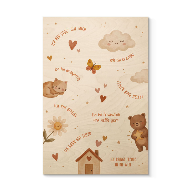Holzbild mit Affirmationen Happy - kindgerechte Glaubenssätze - WA518798