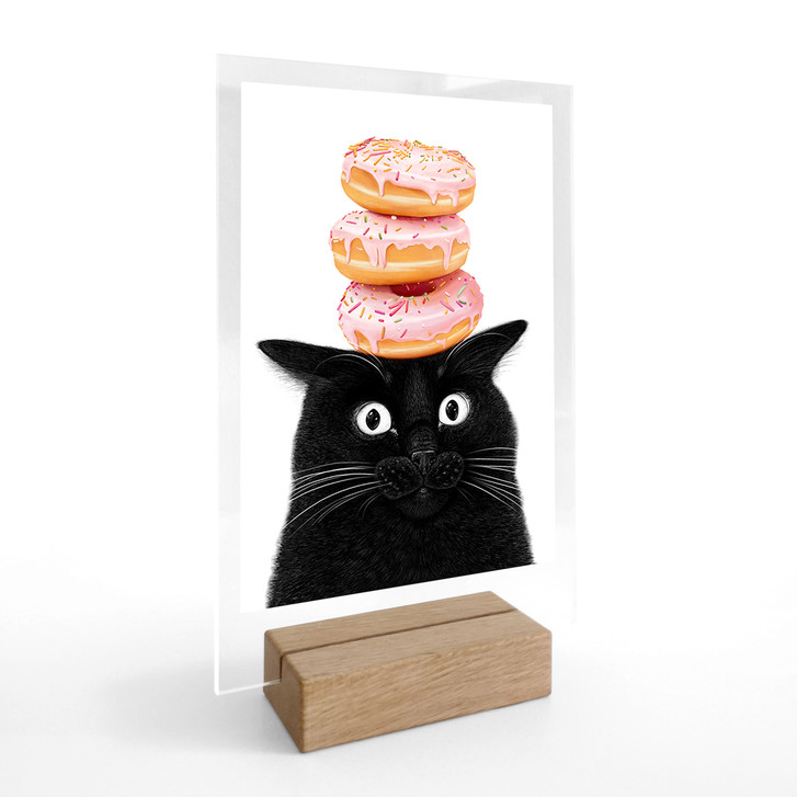 Tischaufsteller Schwarze Katze mit pinken Donuts - Korenkova - WA516892