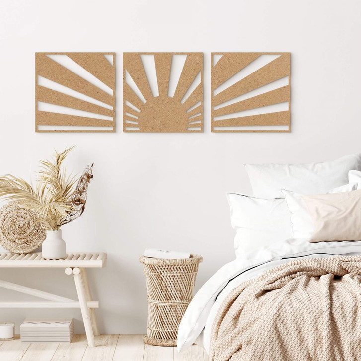 Wanddeko Sonnenuntergang Boho (3-teilig) - MDF Natur - WA405597
