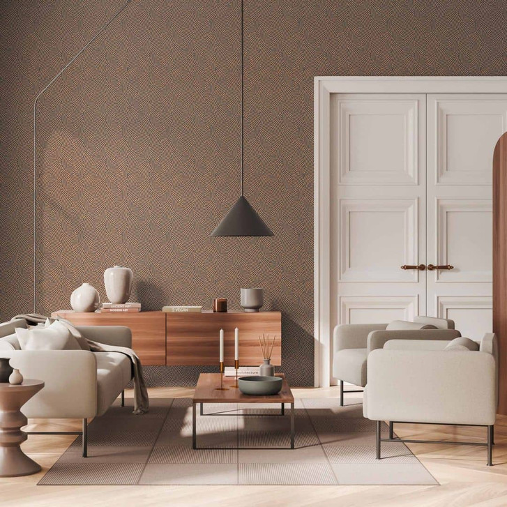 3D-Tapete mit Linienmuster Kupfer Anthrazit – Vliestapete modern glänzend - WA459074
