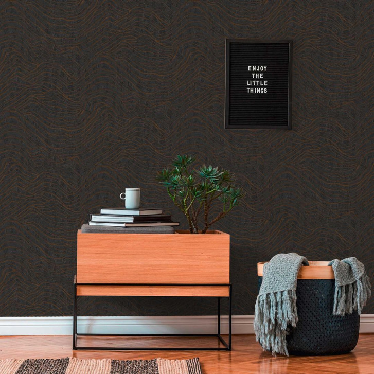 3D-Tapete mit Wellen Schwarz Silber - Mustertapete mit Metallic-Effekt - Vliestapete modern - WA396864