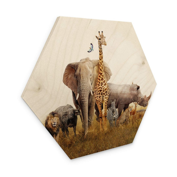 Hexagon - Holz Afrikanische Tiere - WA354408