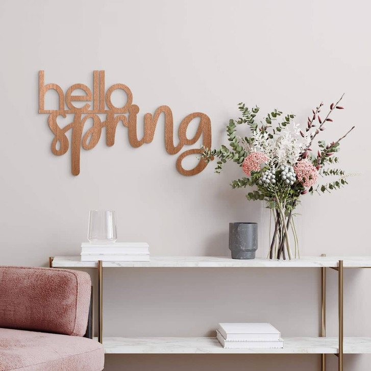 Holz-Deko 3D Schriftzug hello spring - Mahagoni - WA402110