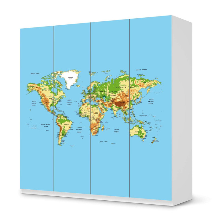 Klebefolie IKEA Pax Schrank 201cm Höhe - 4 Türen - Geografische Weltkarte - CR110938