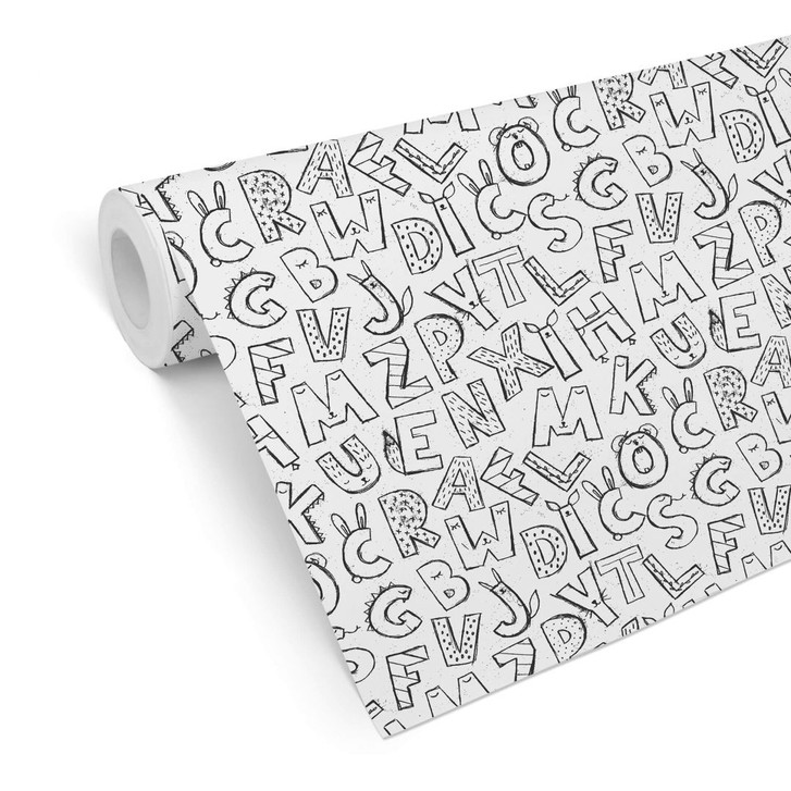 Mustertapete - Kinderalphabet - schwarz-weiss - WA236503