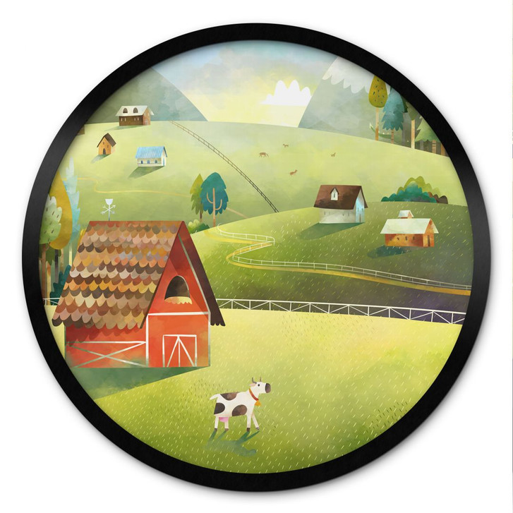 Poster Bunter Bauernhof in den Bergen - DigitalArtsi - Rund - WA487571