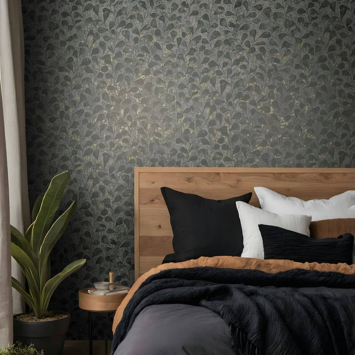 Vliestapete Blätter, Beton Floral Natur in Grau - WA483067