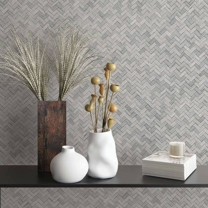 Vliestapete im Fischgratmuster mit leichter Holzmaserung greige Struktur - WA444685