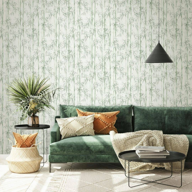 Vliestapete in grün Bambus Blätter Floral Natur - WA446021