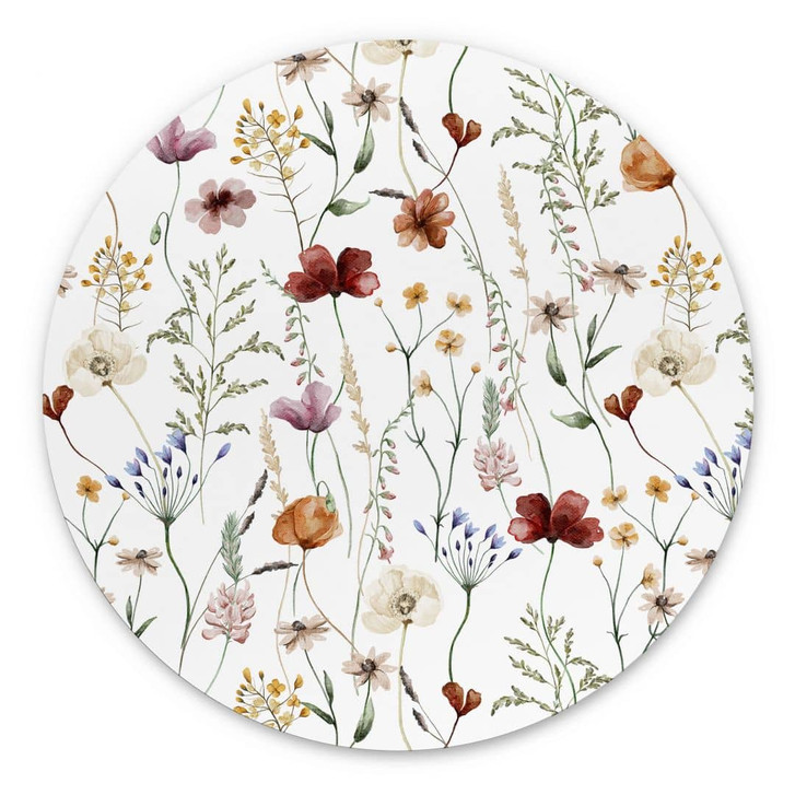 Wandbild Bunte Wildblumen - UN Designs - Alu-Dibond Rund - WA415805