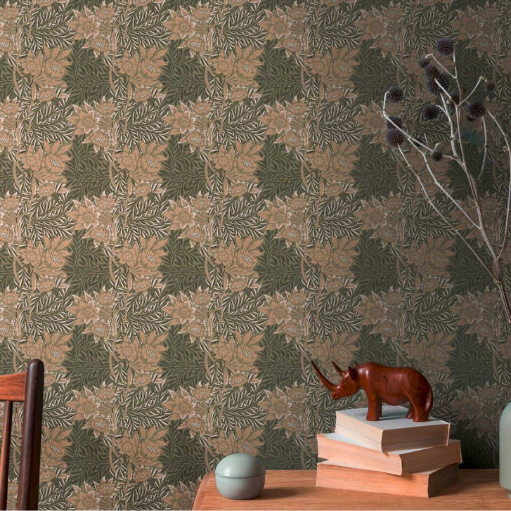 Blumen-Vliestapete mit floralem Muster Braun Beige - Tapete mit Gräsern - WA396206