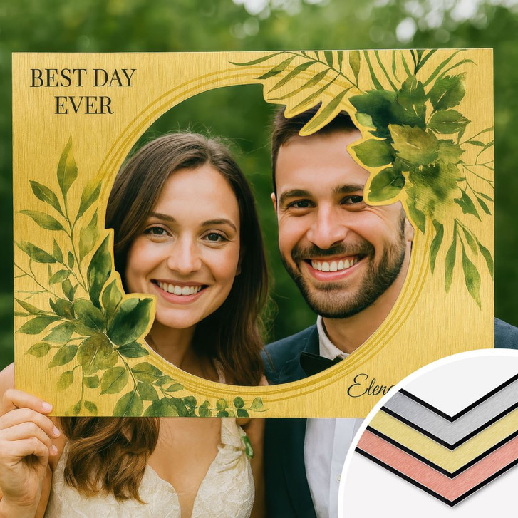 Fotorahmen Hochzeit Blätterkranz quer - personalisierbar - WA485033