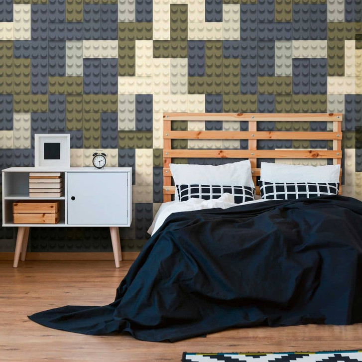 Fototapete Baustein-Muster Grau Blau Grün - Kinderzimmer Tapete - erweiterbar - WA460911