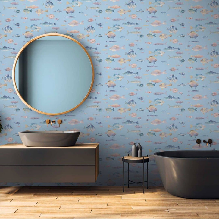 Maritime Tapete Fische Hellblau - Vliestapete mit Unterwasser-Motiv - Kindertapete - WA465180