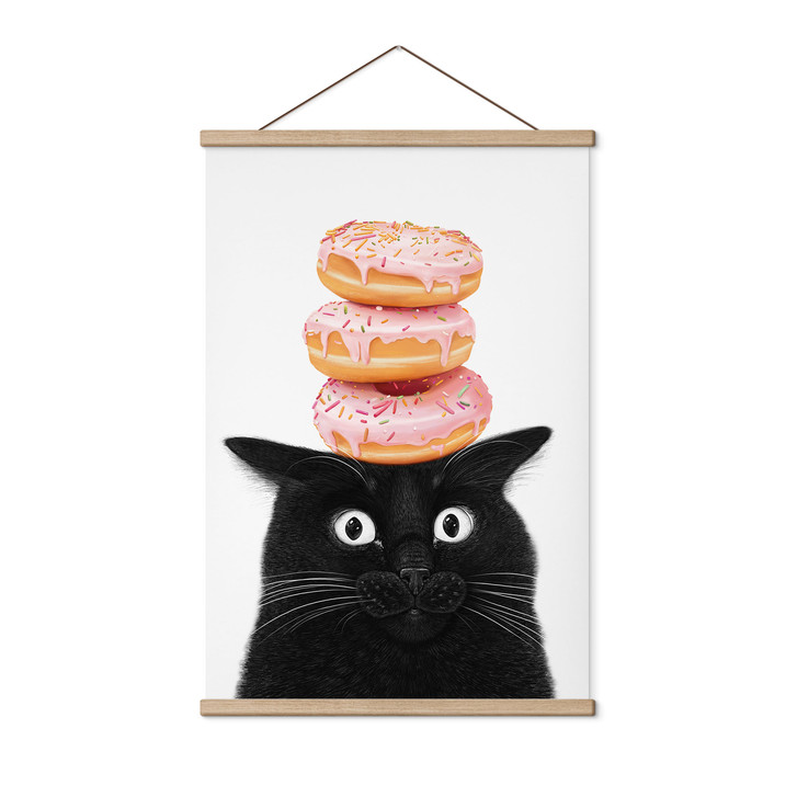 Stoffbild Schwarze Katze mit pinken Donuts - Korenkova - WA515407