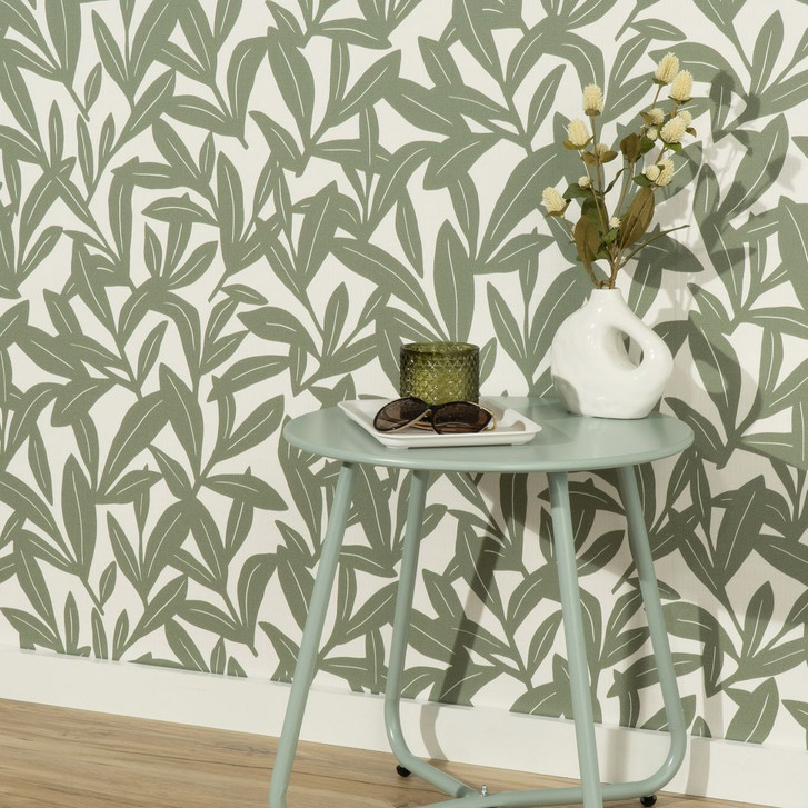 Vliestapete, Blumenmotivtapete La Terrasse grün, creme - WA493040