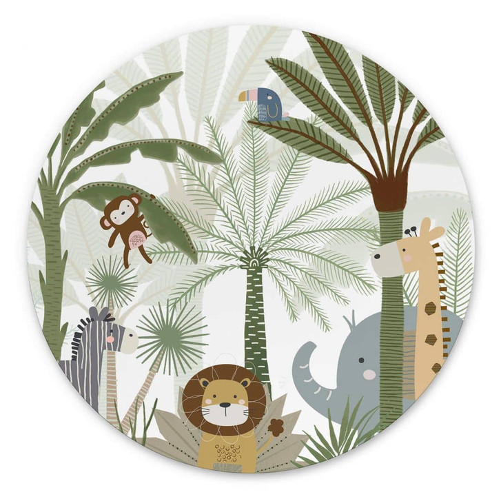 Wandbild Niedliche Tiere im Dschungel - Oliver Robins - Alu-Dibond - Rund - WA394551