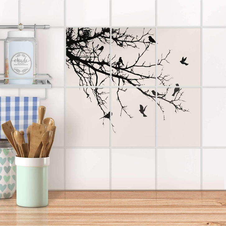Fliesenaufkleber hoch - Tree and Birds 1 - 6er Set - CR100769
