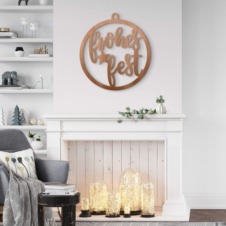 Holzdeko Weihnachten - Weihnachtskugel Frohes Fest - Mahagoniholz - WA346682