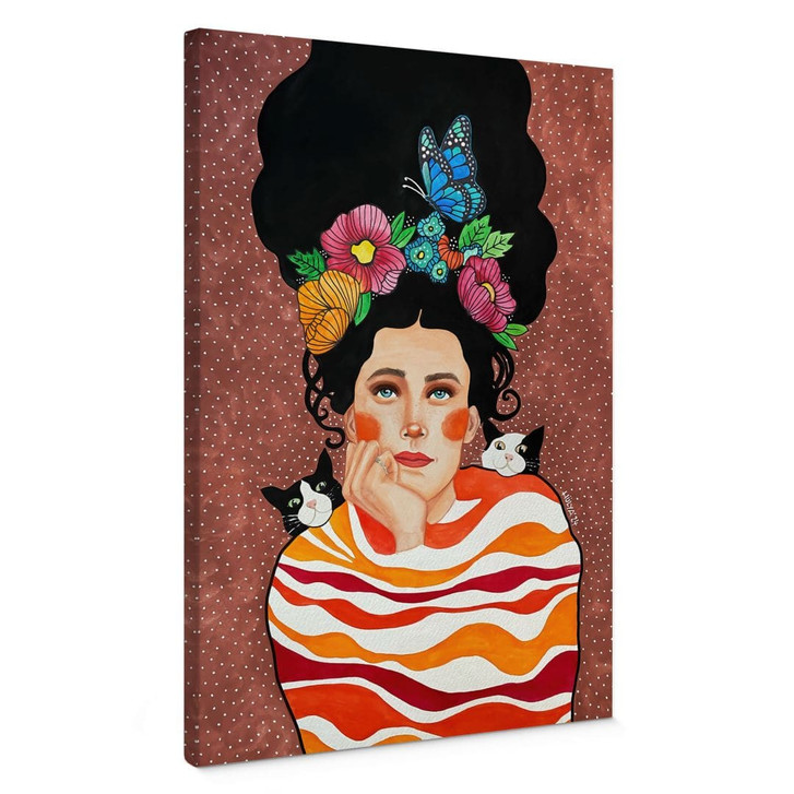 Leinwandbild Frau mit Blumenkrone und Katzen - Hülya - WA496584