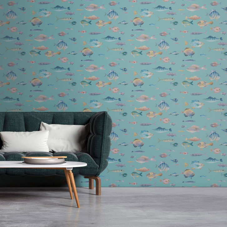 Maritime Tapete Fische Mintgrün - Vliestapete mit Unterwasser-Motiv - Kindertapete - WA458762