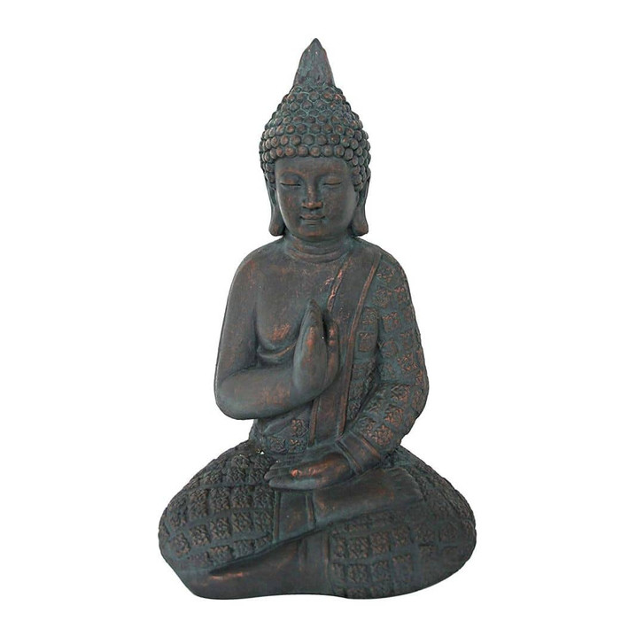 Sitzender Lao Buddha aus Beton, kuper-betongrau | Edle Gartendeko für Meditation und Wellness | 20x15x33 cm - WA413570