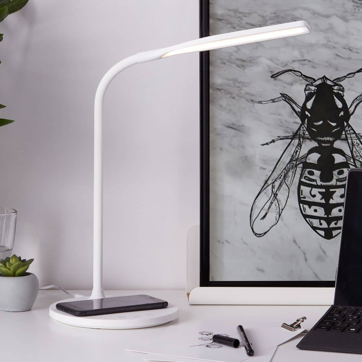 Tischleuchte Joy, weiss, 34 x 17 cm, Nachttischlampe, dimmbar mit Ladefunktion (Qi) - WA438720