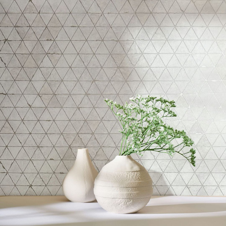 Vliestapete mit kleinen Dreiecken weiss, beige Grafisch - WA451376