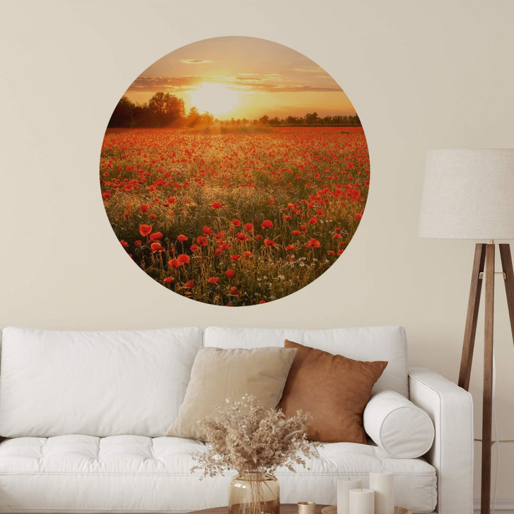 Wandtattoo Mohnfeld im Sonnenuntergang - Rund - WA383871