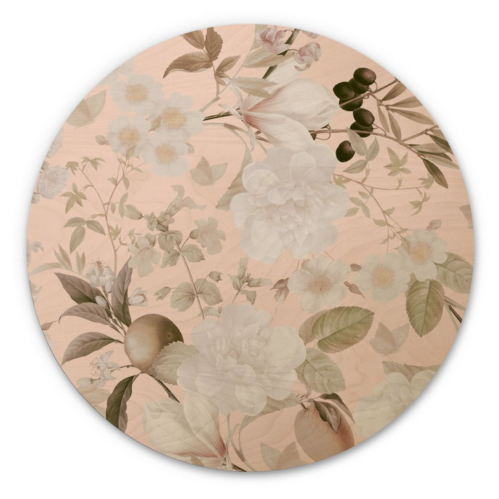 Holzbild Boho-Illustration mit Blumen und Früchten - UN Designs - Rund - WA425170