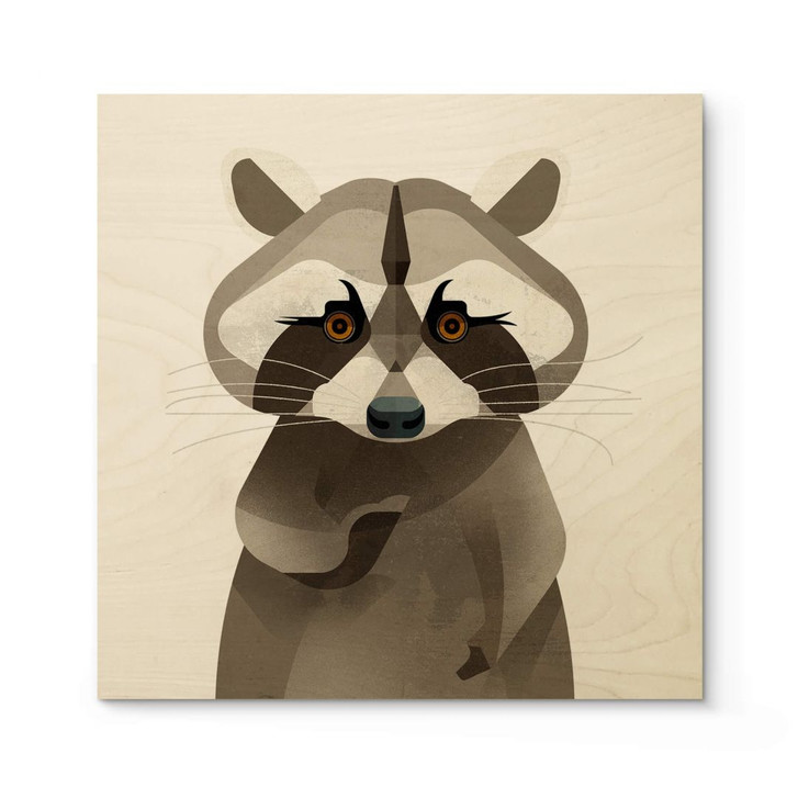 Holzbild Waschbär - Braun - Quadratisch - WA401654