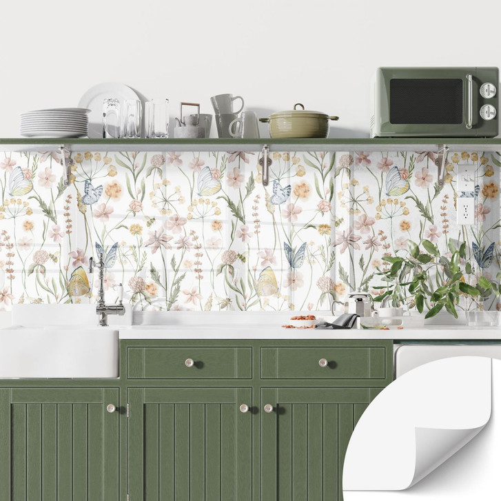 Selbstklebende Küchenrückwand Frühlingswiese mit Schmetterlingen - UN Designs - WA410498