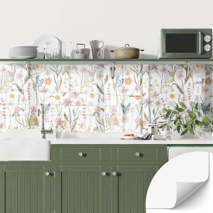 Selbstklebende Küchenrückwand Frühlingswiese mit Schmetterlingen - UN Designs - WA410504