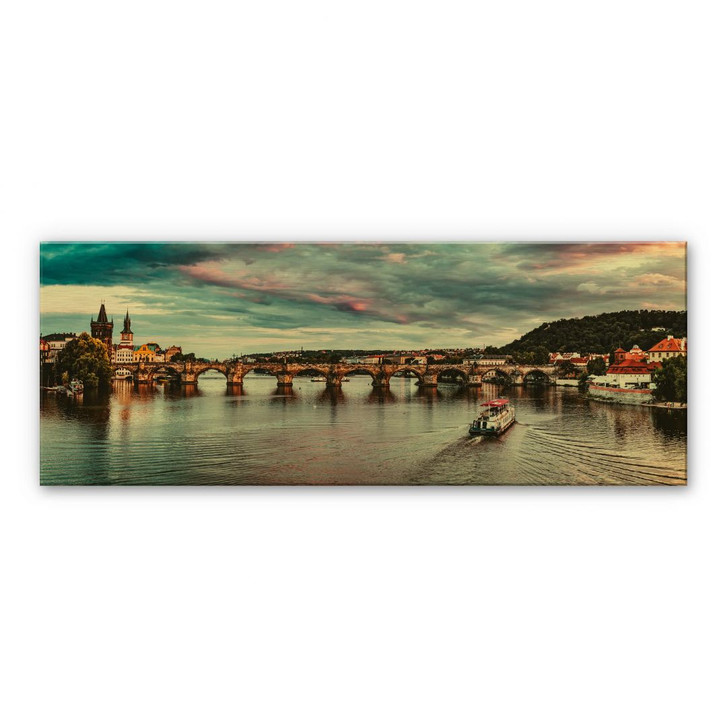 Alu-Dibond mit Goldeffekt Sonnenuntergang in Prag  - WA231043