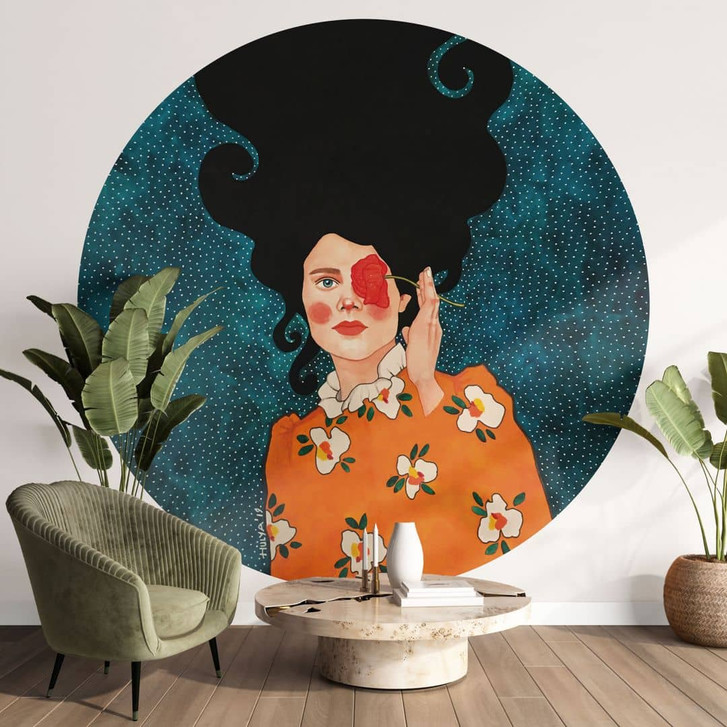Fototapete Geheimnisvolle Frau mit Rose - Hülya - Rund - Selbstklebend/Vlies - WA487131