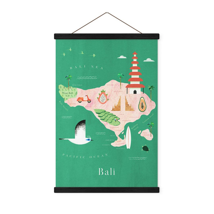 Stoffbild Karte von Bali - Rivers - WA417686