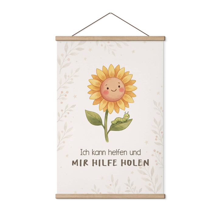 Stoffbild mit Sonnenblume - Selbstliebe-Spruch 
