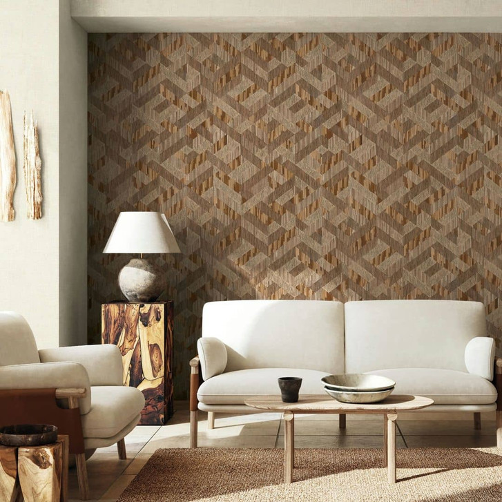 Vliestapete 3D-Optik Holzoptik Landhaus matt in Beige Braun - WA497354