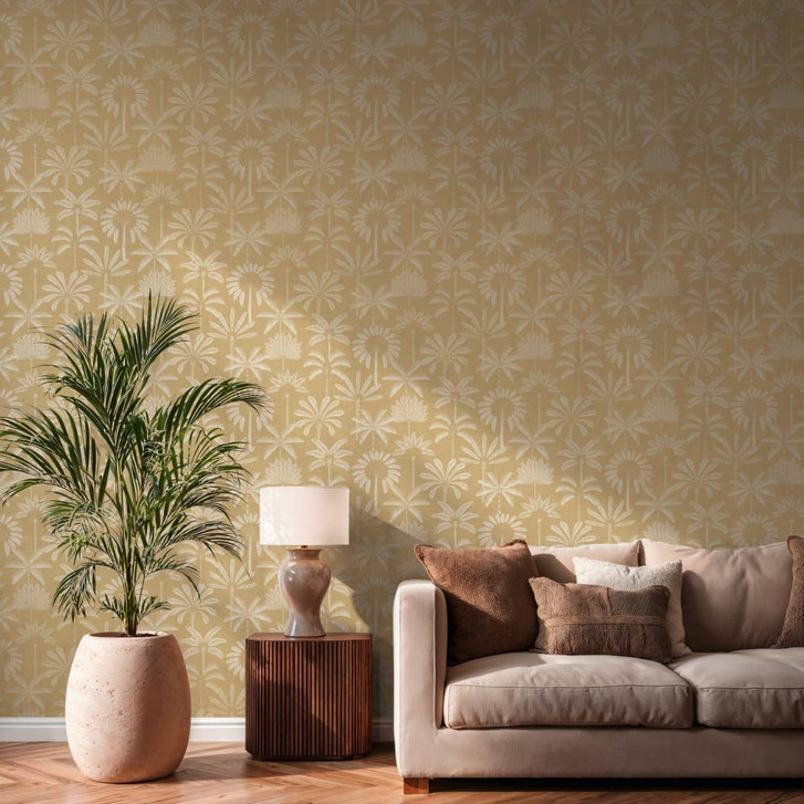 Vliestapete Palmen beige creme metallic Tapete Wandtapete Blätter Natur Flur - WA503066