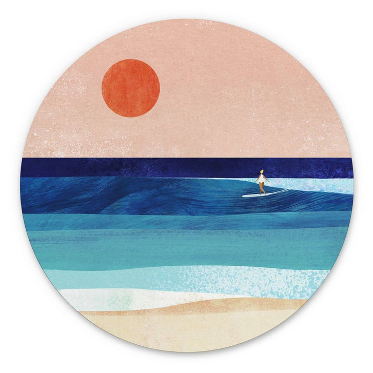 Wandbild Surfer Mädchen beim Sonnenuntergang - Rivers - Rund - Alu-Dibond - WA422854