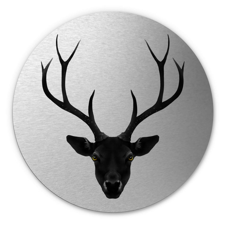 Alu-Dibond Bild mit Silbereffekt Ireland - The Black Deer - Rund - WA284914