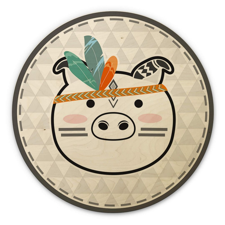 Holzbild - Indianer-Schwein - Rund - WA289128