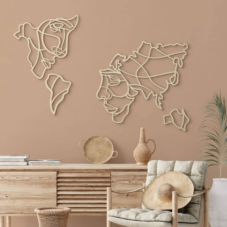 Holzdeko Pappel - Weltkarte mit Gesicht - WA346590