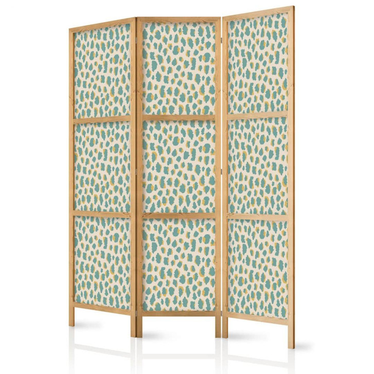 Japanischer Paravent, Raumteiler freistehend, Trennwand - Giraffe Pattern in Turquoise Spots - WA455099